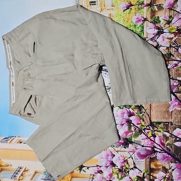 Tommy Bahama Linen Tan Cropped Ankle Pants Size 8 - Picture 1 of 4